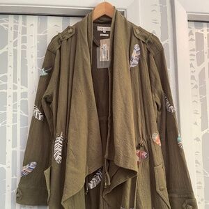 *NWT* MM VINTAGE (Sundance) Green Jacket with Feather Embroidery size Medium